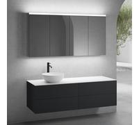 neoro n50 sistema mobili La: 160 cm con 4 scomparti estraibili, lavabo Ø 45 cm bianco opaco, con armadietto a specchio,, BN0106WM+2#BN0422BM+BN0405WH+2#BN0473MI, n50 [Mobili da Bagno > Set Mobili da B