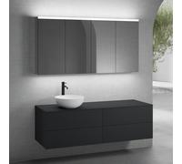 neoro n50 sistema mobili La: 160 cm con 4 scomparti estraibili, lavabo Ø 45 cm bianco opaco, con armadietto a specchio per la Svizzera,, BN0106WM+2#BN0422BM+BN0405BM+2#BN0486MI, n50 [Mobili da Bagno >