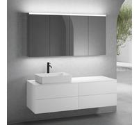 neoro n50 sistema mobili La: 160 cm con 4 scomparti estraibili, lavabo La: 58 cm bianco opaco, con armadietto a specchio per la Svizzera,, BN0065WM+2#BN0422WM+BN0405WH+2#BN0486MI, n50 [Mobili da Bagno