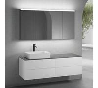 neoro n50 sistema mobili La: 160 cm con 4 scomparti estraibili, lavabo La: 58 cm bianco opaco, con armadietto a specchio per la Svizzera,, BN0065WM+2#BN0422WM+BN0405GR+2#BN0486MI, n50 [Mobili da Bagno