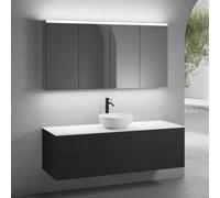neoro n50 sistema mobili La: 160 cm con 6 scomparti estraibili, lavabo Ø 40 cm bianco opaco, con armadietto a specchio,, BN0064WM+BN0422BM+2#BN0420BM+BN0405WH+2#BN0473MI, n50 [Mobili da Bagno > Set Mo