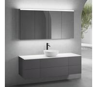 neoro n50 sistema mobili La: 160 cm con 6 scomparti estraibili, lavabo Ø 40 cm bianco opaco, con armadietto a specchio,, BN0064WM+BN0422GR+2#BN0420GR+BN0405WM+2#BN0473MI, n50 [Mobili da Bagno > Set Mo