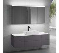 neoro n50 sistema mobili La: 160 cm con 6 scomparti estraibili, lavabo La: 58 cm bianco opaco, con armadietto a specchio per la Svizzera,, BN0065WM+BN0422GR+2#BN0420GR+BN0405WM+2#BN0486MI, n50 [Mobili