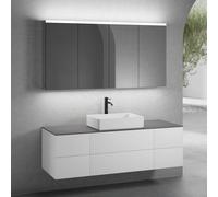 neoro n50 sistema mobili La: 160 cm con 6 scomparti estraibili, lavabo La: 58 cm bianco opaco, con armadietto a specchio,, BN0065WM+BN0422WM+2#BN0420WM+BN0405GR+2#BN0473MI, n50 [Mobili da Bagno > Set 