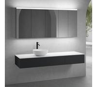neoro n50 sistema mobili La: 180 cm con 2 scomparti estraibili, lavabo Ø 45 cm bianco opaco, con armadietto a specchio per la Svizzera,, BN0106WM+BN0414BM+BN0411BM+BN0409WH+BN0488MI+BN0485MI, n50 [Mob