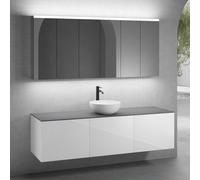 neoro n50 sistema mobili La: 180 cm con 3 scomparti estraibili, lavabo Ø 40 cm bianco opaco, con armadietto a specchio,, BN0064WM+3#BN0431WH+BN0409GR+3#BN0472MI, n50 [Mobili da Bagno > Set Mobili da B