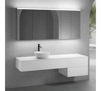 neoro n50 sistema mobili La: 180 cm con 3 scomparti estraibili, lavabo Ø 45 cm bianco opaco, con armadietto a specchio,, BN0106WM+BN0414WM+BN0421WM+BN0409WM+BN0475MI+BN0472MI, n50 [Mobili da Bagno > S
