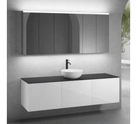 neoro n50 sistema mobili La: 180 cm con 3 scomparti estraibili, lavabo Ø 45 cm bianco opaco, con armadietto a specchio,, BN0106WM+3#BN0431WH+BN0409BM+3#BN0472MI, n50 [Mobili da Bagno > Set Mobili da B