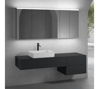 neoro n50 sistema mobili La: 180 cm con 3 scomparti estraibili, lavabo La: 58 cm bianco opaco, con armadietto a specchio per la Svizzera,, BN0065WM+BN0414BM+BN0421BM+BN0409BM+BN0488MI+BN0485MI, n50 [M