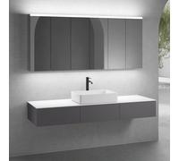 neoro n50 sistema mobili La: 180 cm con 3 scomparti estraibili, lavabo La: 58 cm bianco opaco, con armadietto a specchio per la Svizzera,, BN0065WM+3#BN0411GR+BN0409WH+3#BN0485MI, n50 [Mobili da Bagno