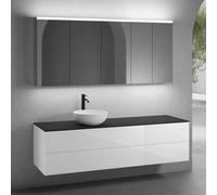 neoro n50 sistema mobili La: 180 cm con 4 scomparti estraibili, lavabo Ø 40 cm bianco opaco, con armadietto a specchio,, BN0064WM+BN0424WH+BN0421WH+BN0409BM+BN0475MI+BN0472MI, n50 [Mobili da Bagno > S