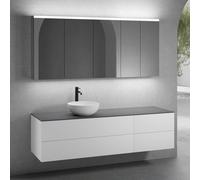 neoro n50 sistema mobili La: 180 cm con 4 scomparti estraibili, lavabo Ø 45 cm bianco opaco, con armadietto a specchio,, BN0106WM+BN0424WM+BN0421WM+BN0409GR+BN0475MI+BN0472MI, n50 [Mobili da Bagno > S