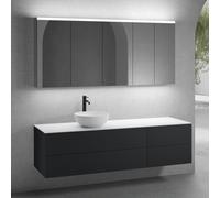 neoro n50 sistema mobili La: 180 cm con 4 scomparti estraibili, lavabo Ø 45 cm bianco opaco, con armadietto a specchio per la Svizzera,, BN0106WM+BN0424BM+BN0421BM+BN0409WH+BN0488MI+BN0485MI, n50 [Mob
