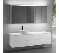 neoro n50 sistema mobili La: 180 cm con 4 scomparti estraibili, lavabo Ø 45 cm bianco opaco, con armadietto a specchio,, BN0106WM+BN0424WM+BN0421WM+BN0409WH+BN0475MI+BN0472MI, n50 [Mobili da Bagno > S