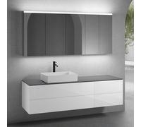 neoro n50 sistema mobili La: 180 cm con 4 scomparti estraibili, lavabo La: 58 cm bianco opaco, con armadietto a specchio,, BN0065WM+BN0424WH+BN0421WH+BN0409GR+BN0475MI+BN0472MI, n50 [Mobili da Bagno >
