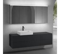 neoro n50 sistema mobili La: 180 cm con 4 scomparti estraibili, lavabo La: 58 cm bianco opaco, con armadietto a specchio,, BN0065WM+BN0424BM+BN0421BM+BN0409BM+BN0475MI+BN0472MI, n50 [Mobili da Bagno >