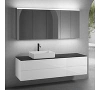 neoro n50 sistema mobili La: 180 cm con 4 scomparti estraibili, lavabo La: 58 cm bianco opaco, con armadietto a specchio,, BN0065WM+BN0424WH+BN0421WH+BN0409BM+BN0475MI+BN0472MI, n50 [Mobili da Bagno >