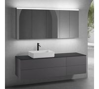 neoro n50 sistema mobili La: 180 cm con 4 scomparti estraibili, lavabo La: 58 cm bianco opaco, con armadietto a specchio per la Svizzera,, BN0065WM+BN0424GR+BN0421GR+BN0409BM+BN0488MI+BN0485MI, n50 [M