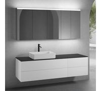 neoro n50 sistema mobili La: 180 cm con 4 scomparti estraibili, lavabo La: 58 cm bianco opaco, con armadietto a specchio per la Svizzera,, BN0065WM+BN0424WM+BN0421WM+BN0409BM+BN0488MI+BN0485MI, n50 [M