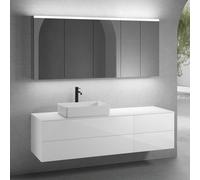 neoro n50 sistema mobili La: 180 cm con 4 scomparti estraibili, lavabo La: 58 cm bianco opaco, con armadietto a specchio,, BN0065WM+BN0424WH+BN0421WH+BN0409WH+BN0475MI+BN0472MI, n50 [Mobili da Bagno >