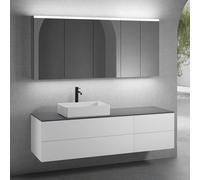 neoro n50 sistema mobili La: 180 cm con 4 scomparti estraibili, lavabo La: 58 cm bianco opaco, con armadietto a specchio per la Svizzera,, BN0065WM+BN0424WM+BN0421WM+BN0409GR+BN0488MI+BN0485MI, n50 [M