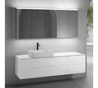 neoro n50 sistema mobili La: 180 cm con 4 scomparti estraibili, lavabo La: 58 cm bianco opaco, con armadietto a specchio per la Svizzera,, BN0065WM+BN0424WH+BN0421WH+BN0409WM+BN0488MI+BN0485MI, n50 [M