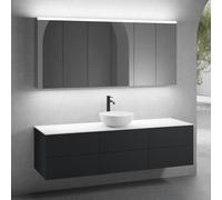 neoro n50 sistema mobili La: 180 cm con 6 scomparti estraibili, lavabo Ø 45 cm bianco opaco, con armadietto a specchio per la Svizzera,, BN0106WM+3#BN0421BM+BN0409WH+3#BN0485MI, n50 [Mobili da Bagno >