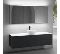 neoro n50 sistema mobili La: 180 cm con 6 scomparti estraibili, lavabo Ø 45 cm bianco opaco, con armadietto a specchio per la Svizzera,, BN0106WM+3#BN0421BM+BN0409WM+3#BN0485MI, n50 [Mobili da Bagno >