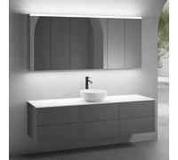 neoro n50 sistema mobili La: 180 cm con 6 scomparti estraibili, lavabo Ø 45 cm bianco opaco, con armadietto a specchio,, BN0106WM+3#BN0421GR+BN0409WH+3#BN0472MI, n50 [Mobili da Bagno > Set Mobili da B