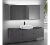 neoro n50 sistema mobili La: 180 cm con 6 scomparti estraibili, lavabo La: 58 cm bianco opaco, con armadietto a specchio per la Svizzera,, BN0065WM+3#BN0421GR+BN0409BM+3#BN0485MI, n50 [Mobili da Bagno