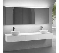 neoro n50 sistema mobili La: 220 cm con 3 scomparti estraibili, 2 lavabi Ø 40 cm bianco opaco, con armadietto a specchio per la Svizzera,, 2#BN0064WM+2#BN0412WM+BN0411WM+BN0415WH+2#BN0486MI+BN0485MI, 