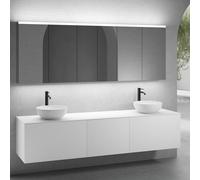 neoro n50 sistema mobili La: 220 cm con 3 scomparti estraibili, 2 lavabi Ø 40 cm bianco opaco, con armadietto a specchio per la Svizzera,, 2#BN0064WM+2#BN0432WM+BN0431WM+BN0415WM+2#BN0486MI+BN0485MI, 