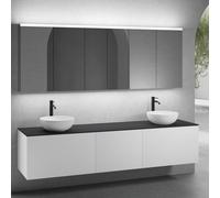 neoro n50 sistema mobili La: 220 cm con 3 scomparti estraibili, 2 lavabi Ø 45 cm bianco opaco, con armadietto a specchio,, 2#BN0106WM+2#BN0432WM+BN0431WM+BN0415BM+2#BN0473MI+BN0472MI, n50 [Mobili da B