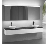 neoro n50 sistema mobili La: 220 cm con 3 scomparti estraibili, 2 lavabi Ø 45 cm bianco opaco, con armadietto a specchio,, 2#BN0106WM+2#BN0412WH+BN0411WH+BN0415BM+2#BN0473MI+BN0472MI, n50 [Mobili da B