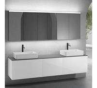 neoro n50 sistema mobili La: 220 cm con 3 scomparti estraibili, 2 lavabi La: 58 cm bianco opaco, con armadietto a specchio per la Svizzera,, 2#BN0065WM+2#BN0432WH+BN0431WH+BN0415GR+2#BN0486MI+BN0485MI