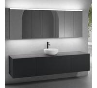 neoro n50 sistema mobili La: 220 cm con 3 scomparti estraibili, lavabo Ø 40 cm bianco opaco, con armadietto a specchio,, BN0064WM+2#BN0431BM+BN0433BM+BN0415GR+2#BN0472MI+BN0474MI, n50 [Mobili da Bagno