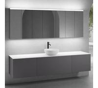 neoro n50 sistema mobili La: 220 cm con 3 scomparti estraibili, lavabo Ø 40 cm bianco opaco, con armadietto a specchio per la Svizzera,, BN0064WM+2#BN0431GR+BN0433GR+BN0415WH+2#BN0485MI+BN0487MI, n50