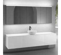 neoro n50 sistema mobili La: 220 cm con 3 scomparti estraibili, lavabo Ø 40 cm bianco opaco, con armadietto a specchio per la Svizzera,, BN0064WM+2#BN0431WH+BN0433WH+BN0415WH+2#BN0485MI+BN0487MI, n50