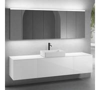 neoro n50 sistema mobili La: 220 cm con 3 scomparti estraibili, lavabo La: 58 cm bianco opaco, con armadietto a specchio per la Svizzera,, BN0065WM+2#BN0431WH+BN0433WH+BN0415WM+2#BN0485MI+BN0487MI, n5