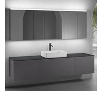 neoro n50 sistema mobili La: 220 cm con 3 scomparti estraibili, lavabo La: 58 cm bianco opaco, con armadietto a specchio per la Svizzera,, BN0065WM+2#BN0431GR+BN0433GR+BN0415BM+2#BN0485MI+BN0487MI, n5