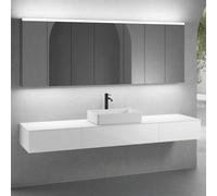 neoro n50 sistema mobili La: 220 cm con 3 scomparti estraibili, lavabo La: 58 cm bianco opaco, con armadietto a specchio per la Svizzera,, BN0065WM+2#BN0411WH+BN0413WH+BN0415WM+2#BN0485MI+BN0487MI, n5