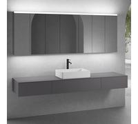 neoro n50 sistema mobili La: 220 cm con 3 scomparti estraibili, lavabo La: 58 cm bianco opaco, con armadietto a specchio per la Svizzera,, BN0065WM+2#BN0411GR+BN0413GR+BN0415GR+2#BN0485MI+BN0487MI, n5