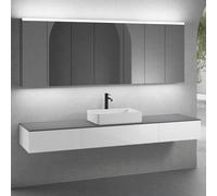 neoro n50 sistema mobili La: 220 cm con 3 scomparti estraibili, lavabo La: 58 cm bianco opaco, con armadietto a specchio per la Svizzera,, BN0065WM+2#BN0411WH+BN0413WH+BN0415GR+2#BN0485MI+BN0487MI, n5