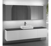 neoro n50 sistema mobili La: 220 cm con 3 scomparti estraibili, lavabo La: 58 cm bianco opaco, con armadietto a specchio per la Svizzera,, BN0065WM+2#BN0431WM+BN0433WM+BN0415BM+2#BN0485MI+BN0487MI, n5