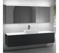 neoro n50 sistema mobili La: 220 cm con 3 scomparti estraibili, lavabo La: 58 cm bianco opaco, con armadietto a specchio per la Svizzera,, BN0065WM+2#BN0431BM+BN0433BM+BN0415WM+2#BN0485MI+BN0487MI, n5