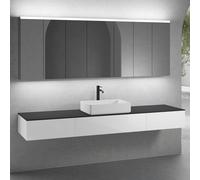 neoro n50 sistema mobili La: 220 cm con 3 scomparti estraibili, lavabo La: 58 cm bianco opaco, con armadietto a specchio per la Svizzera,, BN0065WM+2#BN0411WH+BN0413WH+BN0415BM+2#BN0485MI+BN0487MI, n5
