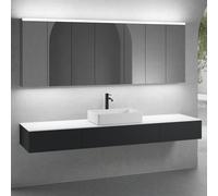 neoro n50 sistema mobili La: 220 cm con 3 scomparti estraibili, lavabo La: 58 cm bianco opaco, con armadietto a specchio per la Svizzera,, BN0065WM+2#BN0411BM+BN0413BM+BN0415WM+2#BN0485MI+BN0487MI, n5
