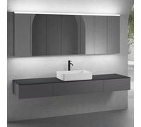 neoro n50 sistema mobili La: 220 cm con 3 scomparti estraibili, lavabo La: 58 cm bianco opaco, con armadietto a specchio per la Svizzera,, BN0065WM+2#BN0411GR+BN0413GR+BN0415BM+2#BN0485MI+BN0487MI, n5