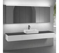 neoro n50 sistema mobili La: 220 cm con 3 scomparti estraibili, lavabo La: 58 cm bianco opaco, con armadietto a specchio per la Svizzera,, BN0065WM+2#BN0411WM+BN0413WM+BN0415BM+2#BN0485MI+BN0487MI, n5