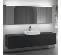 neoro n50 sistema mobili La: 220 cm con 5 scomparti estraibili, lavabo La: 58 cm bianco opaco, con armadietto a specchio per la Svizzera,, BN0065WM+2#BN0421BM+BN0433BM+BN0415BM+2#BN0485MI+BN0487MI, n5